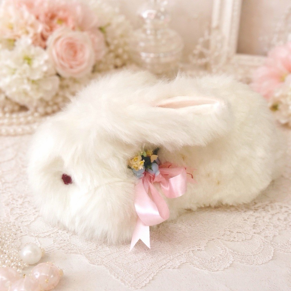 Vintage Ms. Noah White Bunny Plush Rabbit Faux Fur  Made In The USA