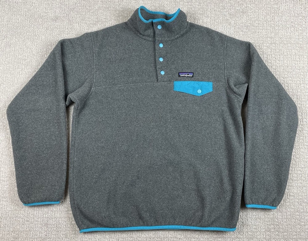Patagonia Womens Synchilla Fleece Snap-T Pullover Size M Gray Blue Retro Style