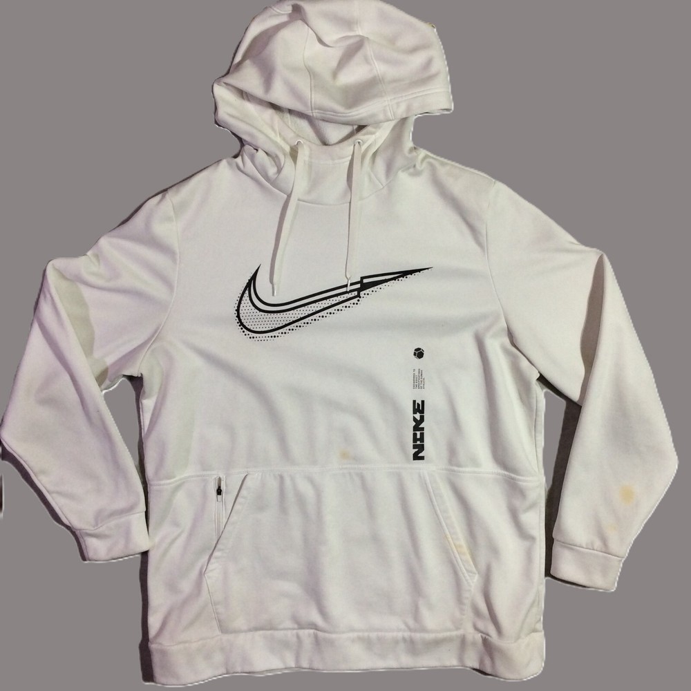 Nike Hoodie Men's Sz XL White Therma-FIT Graphic Training Sweatshirt DD1764-100