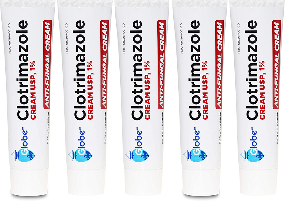 (5 Pack) Globe Clotrimazole Antifungal Cream 1% (1 Oz) Relieves the Itching, Bur