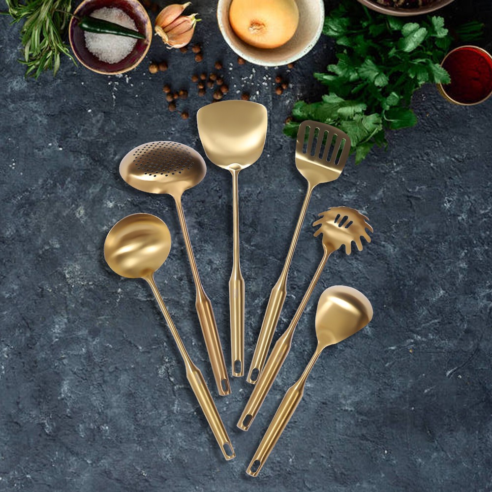 7Pcs Kitchen Utensil Stainless Steel Serving Cooking Spoon Spatula Tableware Kit