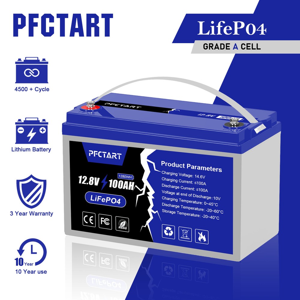 100AH 12.8V LiFePO4 Deep Cycle Battery for Boats Solar Homes Off-Grid Power