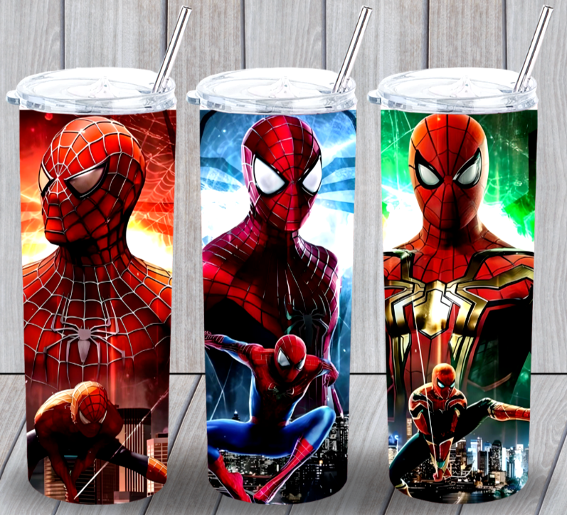 Spiderman 14 Multicolor 20oz Insulated Tumbler With Lid Clear Straw Handmade New
