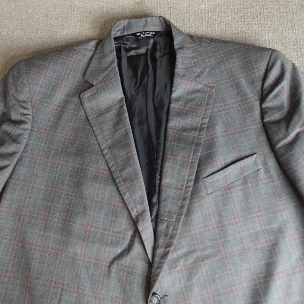 Southwick Mens Jacket 48R Gray Plaid Wool Made in USA