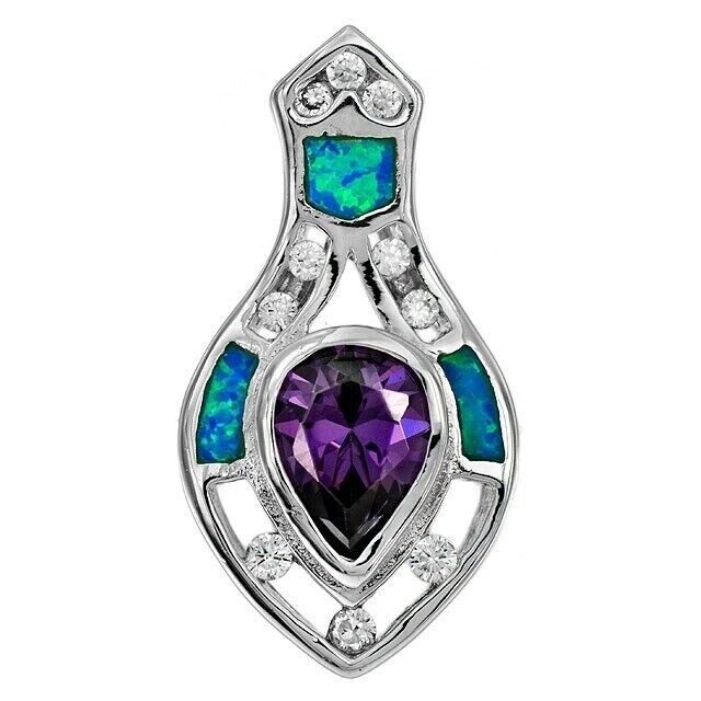 1CT Amethyst & Australian Opal Inlay 925 Sterling Silver Pendant OP5