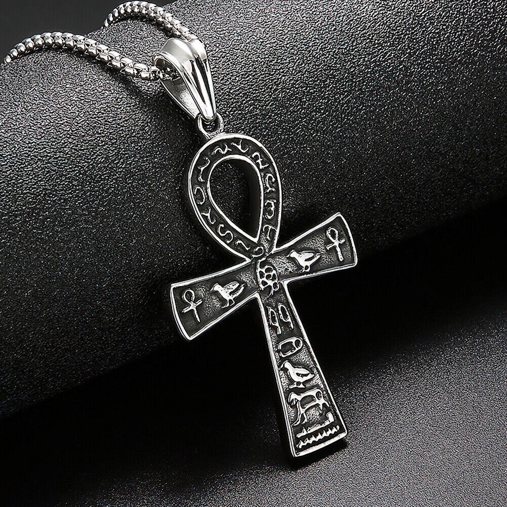 Ankh Cross Necklace for Men Women Stainless Steel Egyptian Symbol Pendant Chain