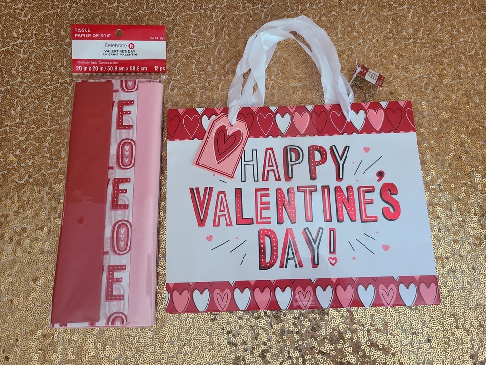 Valentines Day Gift Bags with Matching Tissue Paper - New-image