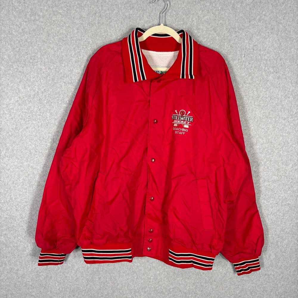 VTG 90s Varsity Coaches Jacket 2XL XXL Satin Bomber Stillwater MN Hockey Staff