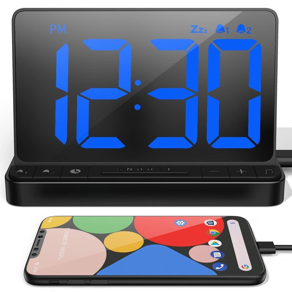 Digital Alarm Clock with 6.5in LED Display, Dual Alarms & Snooze for Bedrooms