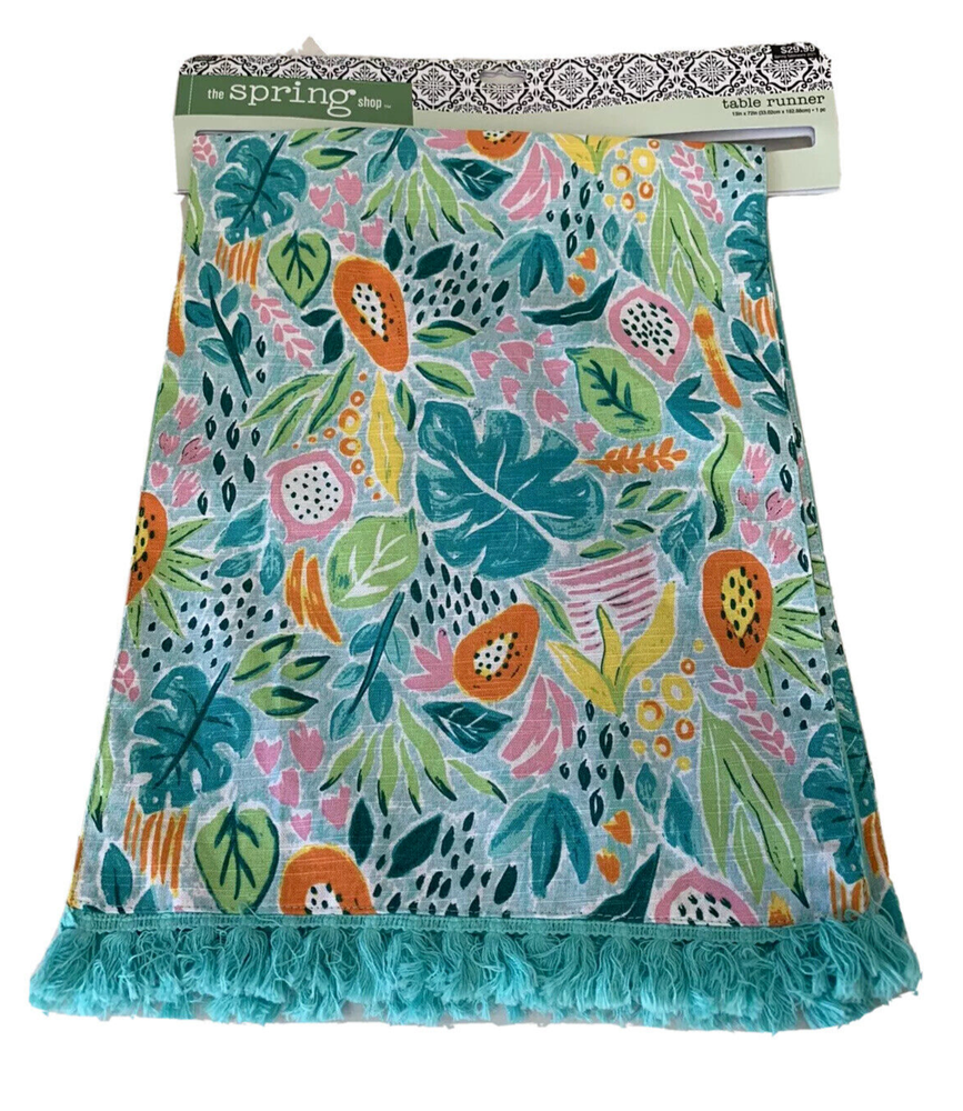 Spring Shop Table Runner Turquoise Beach Florida Floral Easter Deco 13x73 in NEW