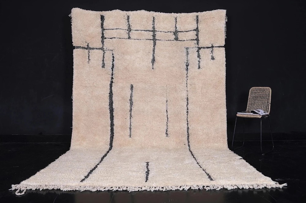 Moroccan Berber Beni Ourain Wool Rug Color Ivory Handmade Area Design Carpet Rug