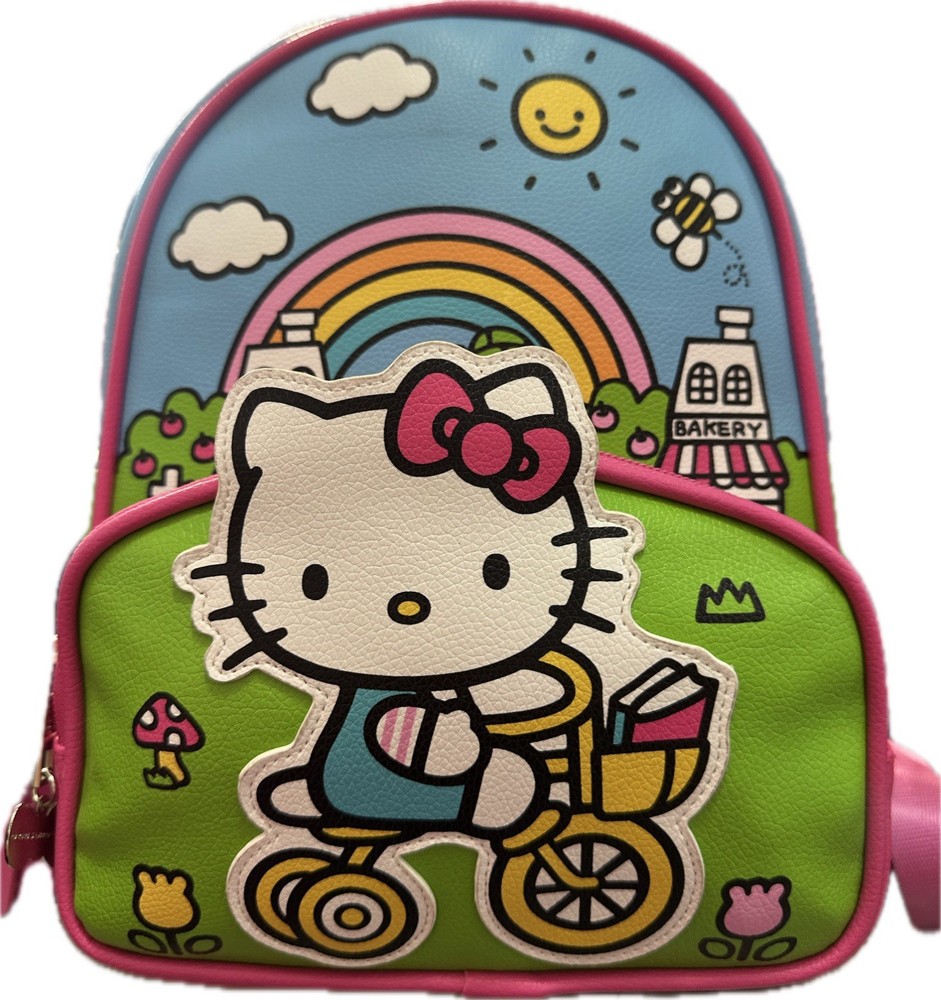 Hello Kitty Mini Backpack Deluxe 11 Inch PU Leather Girls Bicycle Bag