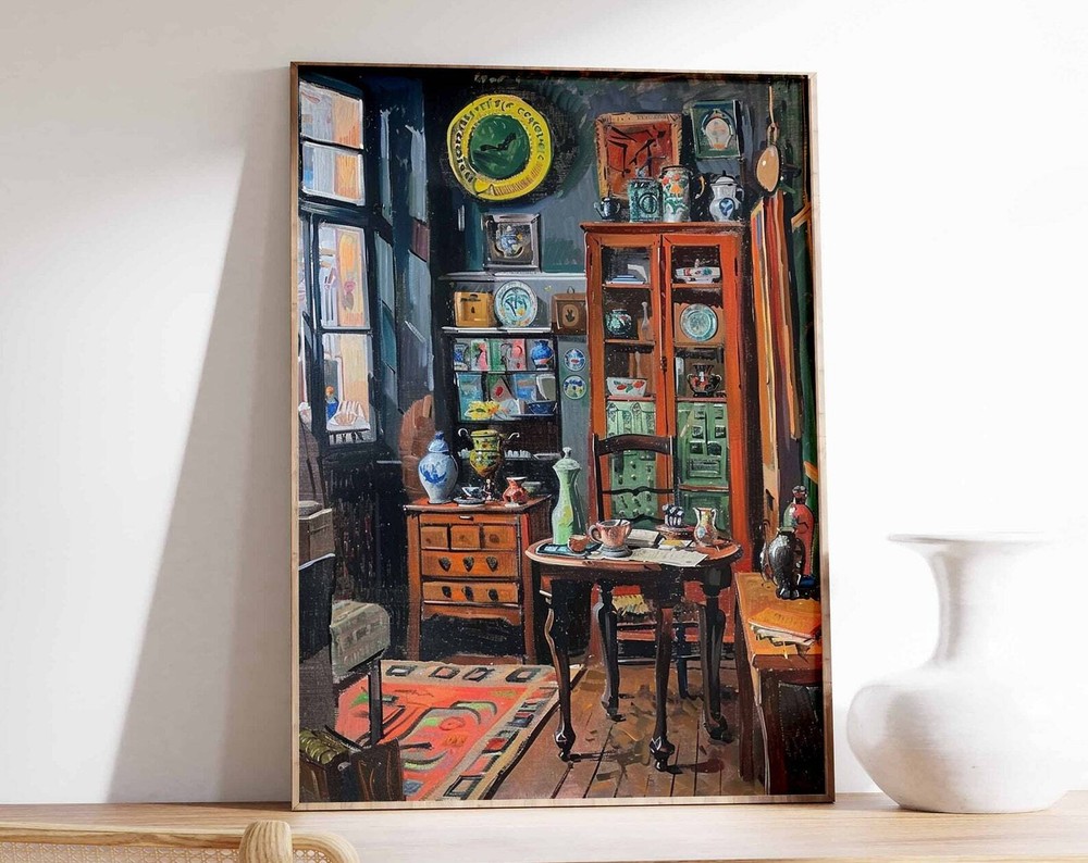 Vintage Poster Antique Store Print Retro Wall Art Nostalgic Art Antique Decor