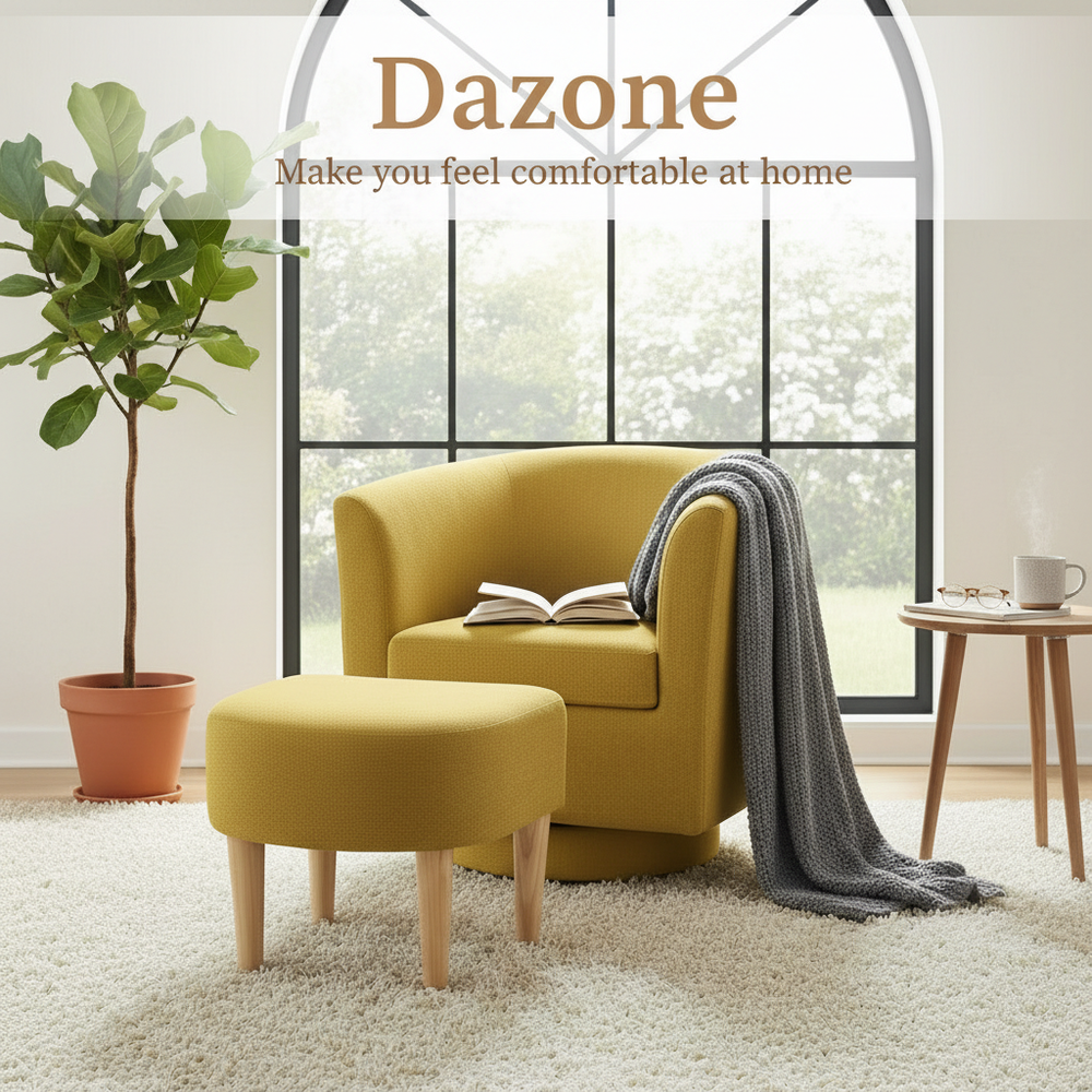 Swivel Armchair Single Sofa w/Ottoman Modern Fabric Chair Living Room Leisure US