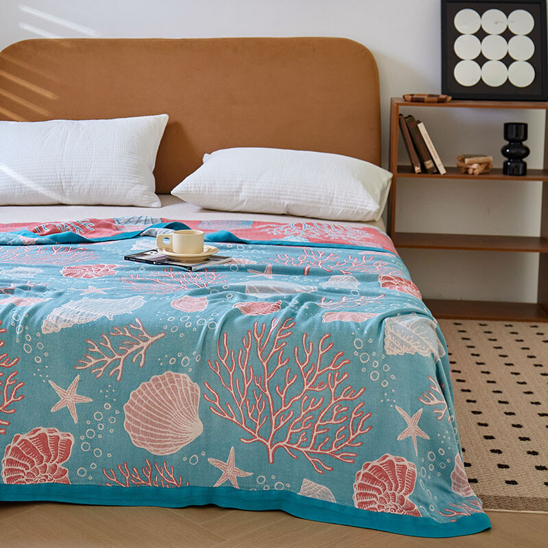 Double-Sided Yarn-Dyed Bamboo Fiber Blanket Towel Cooling Lightweight Quilt-image