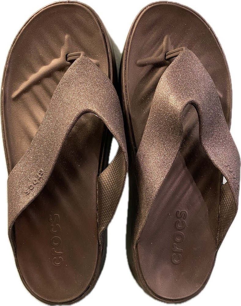 NWOB Women’s Crocs Getaway Platform Thong Sandal Black Glitter Size US 10