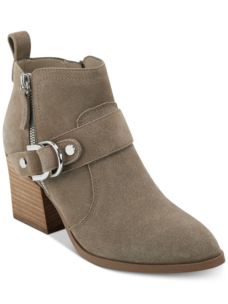 MARC FISHER Womens Beige Water-Resistant Victa Almond Leather Booties 11 M