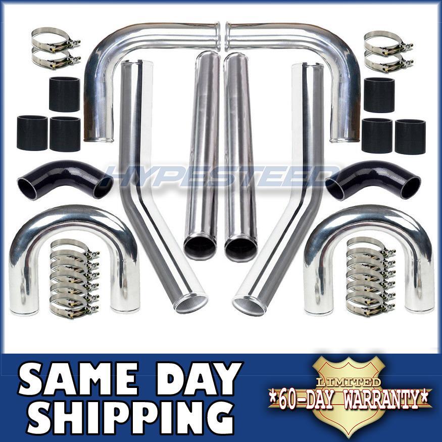 2.5 Inch Polished Aluminum Intercooler U Pipe Intake Kit with Black Silicone Hose and Clamp