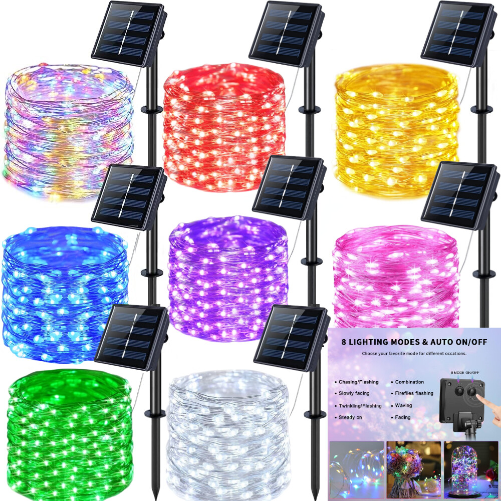 Solar Powered LED Fairy String Lights Waterproof Copper Wire for Outdoor Garden Party Decor