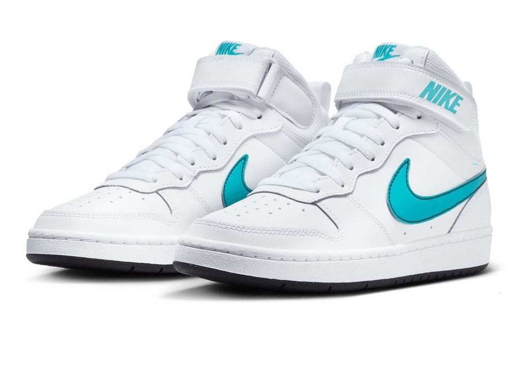 Nike Kids  Court Borough Mid 2 GS White Aquamarine Black Shoes