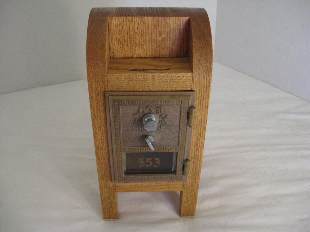 repurposed vtg USPS U.S. Mail P.O. Box brass door combination BANK = solid OAK