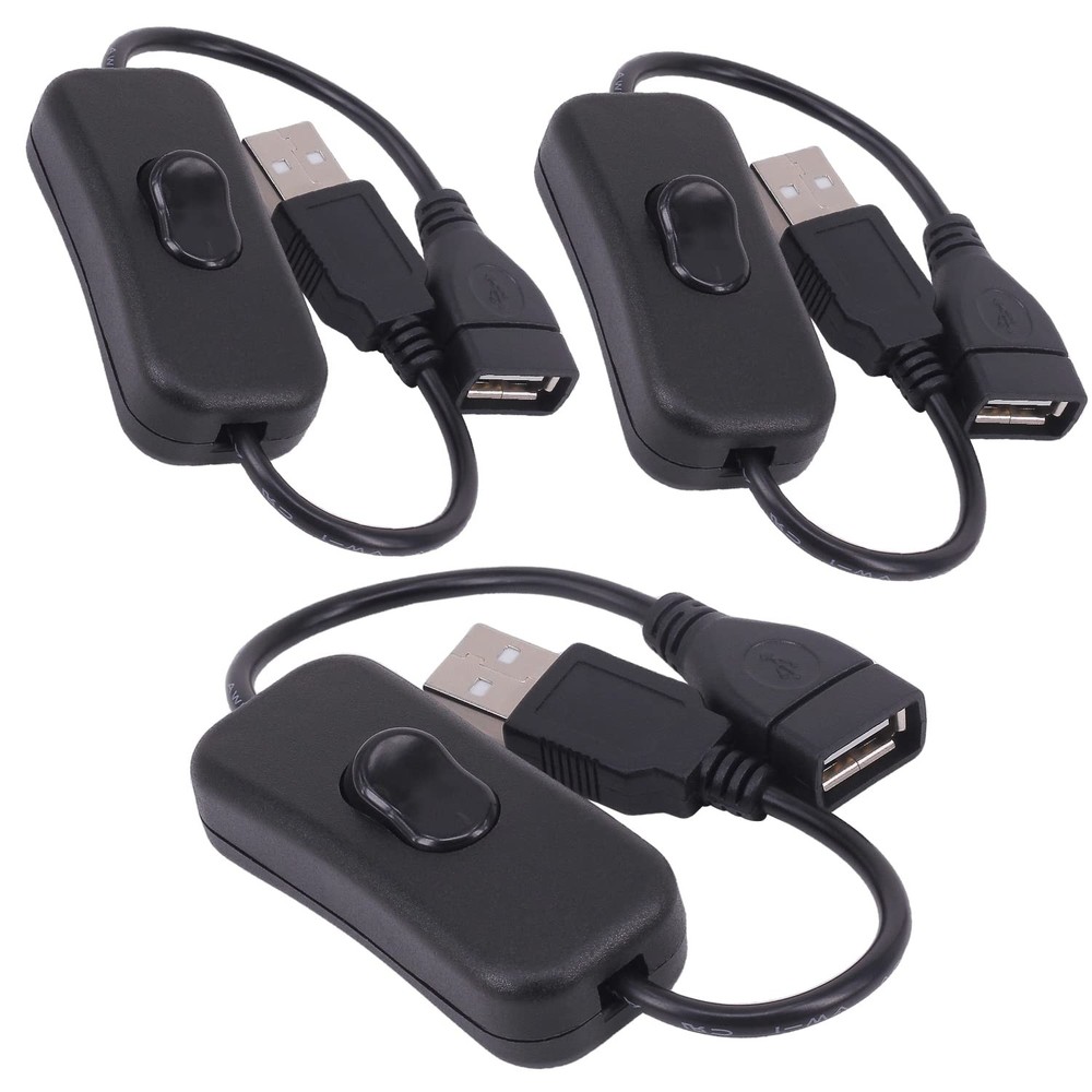 3-Pack USB Male to Female Extension Cable with On/Off Rocker Switch