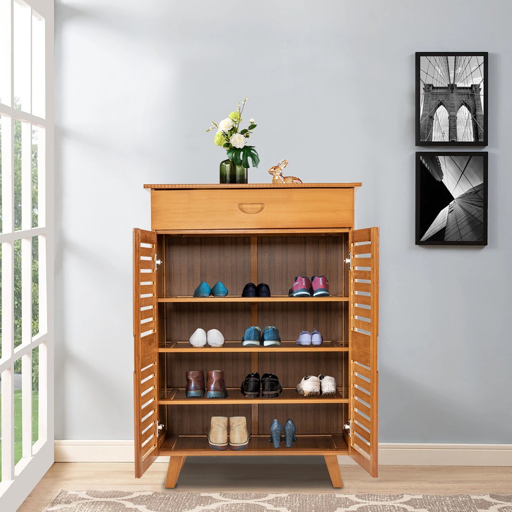 4-Tier Bamboo Shoe Rack Storage Shelf for Shoes Books Display