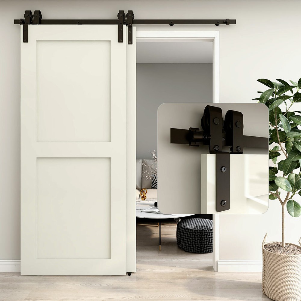 Heavy Duty Sliding Barn Door Hardware Single Track Bypass Double Doors Kit Black