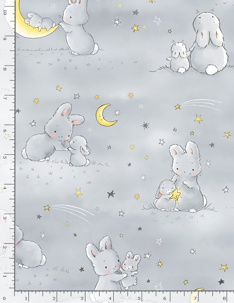 FLANNEL Fabric | Timeless Treasures Bunnies By Bay Bunny Moon Star Gray YARD