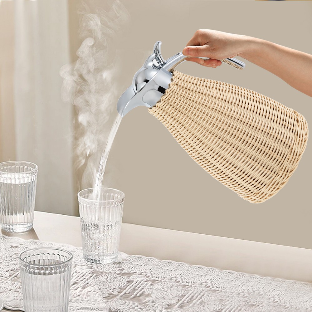 1.5L Rattan Insulated Thermal Jug Beige Double Walled Vacuum Insualted Jug