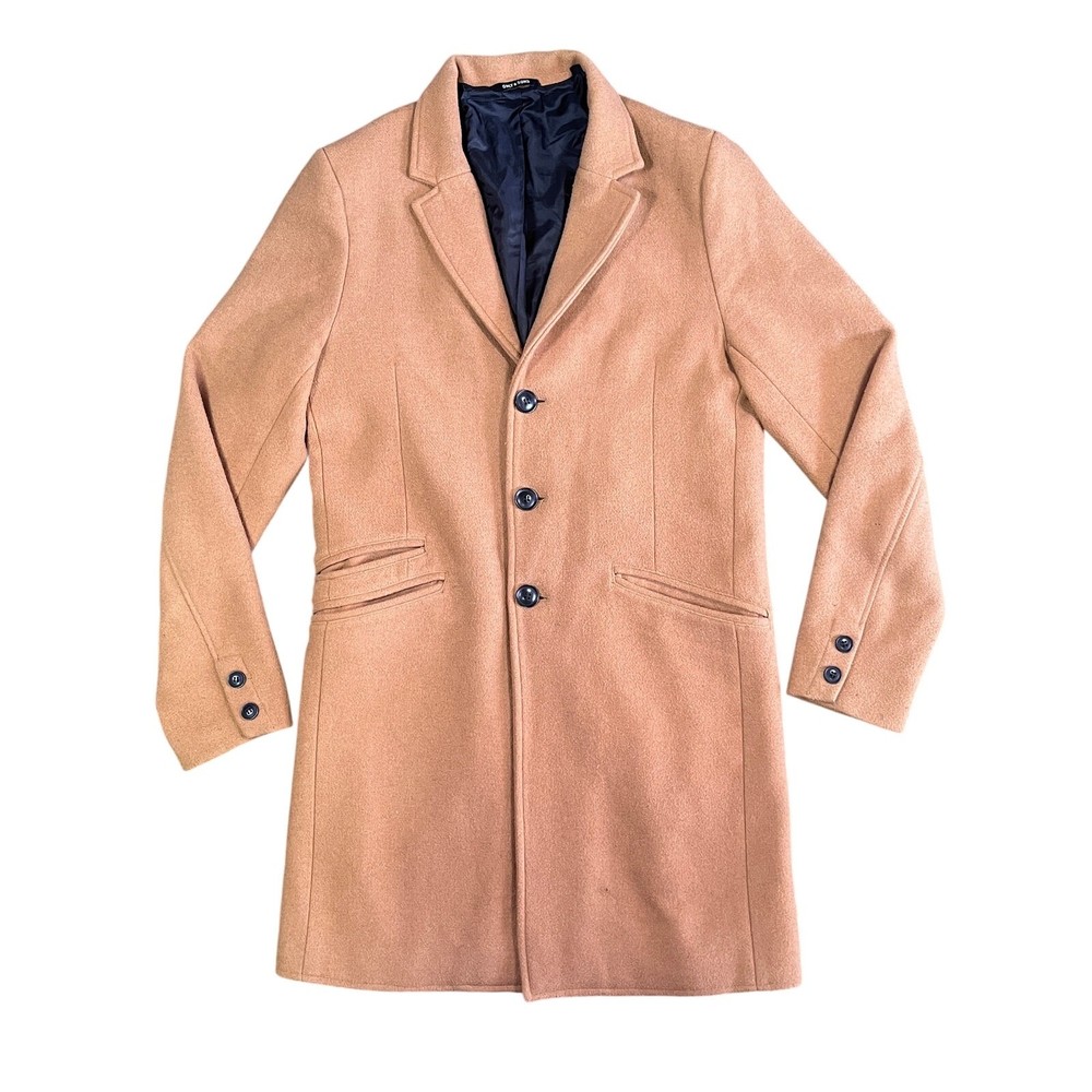 Only & Sons Overcoat Mens Medium Brown Camel Long Tailored Wool Blend Classic