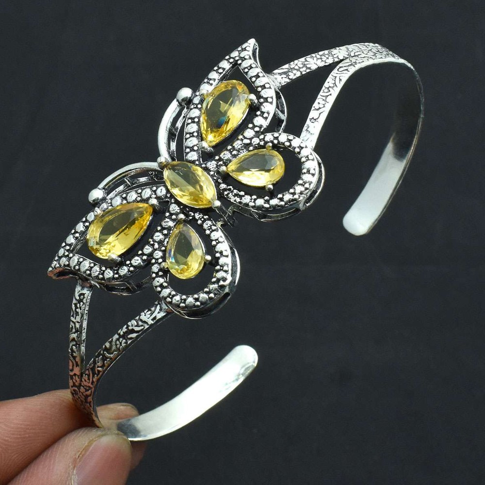 Citrine Gemstone Adjustable Butterfly Bangle 18g AB 72785 Jewelry