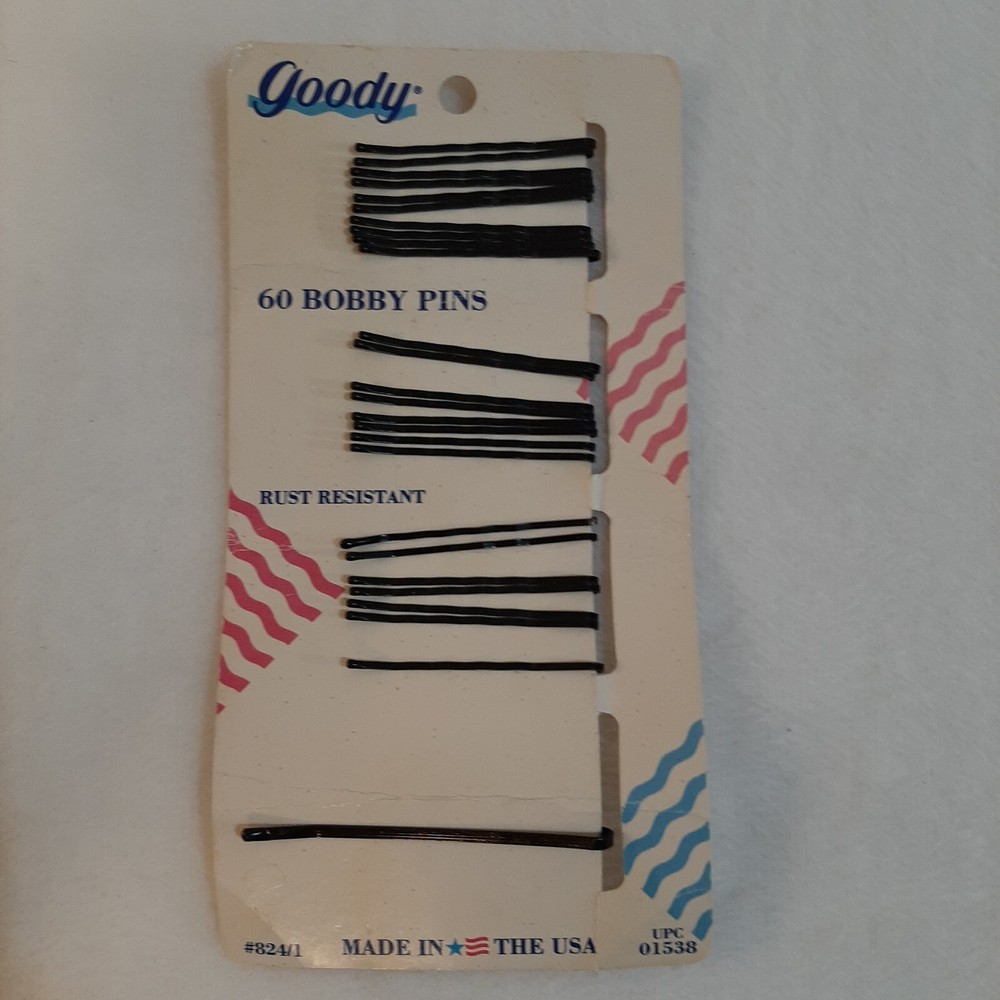 Vintage Goody Made In USA 1989 #824/1 25 Bobby Pins Black Bonus 1 Big Bobby Pin