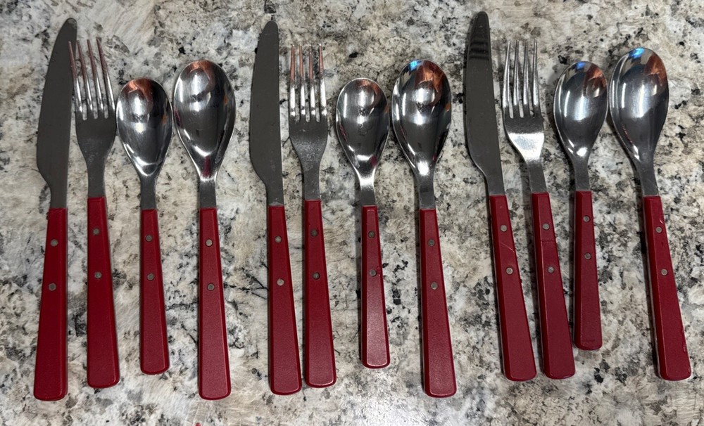 Food Network - RED HIBISCUS - Stainless Silverware / Flatware -12 Pieces