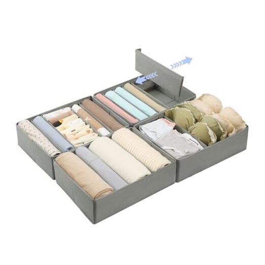 Adjustable T-Shirt Drawer Organizer 4-Pack Wardrobe Storage Bins