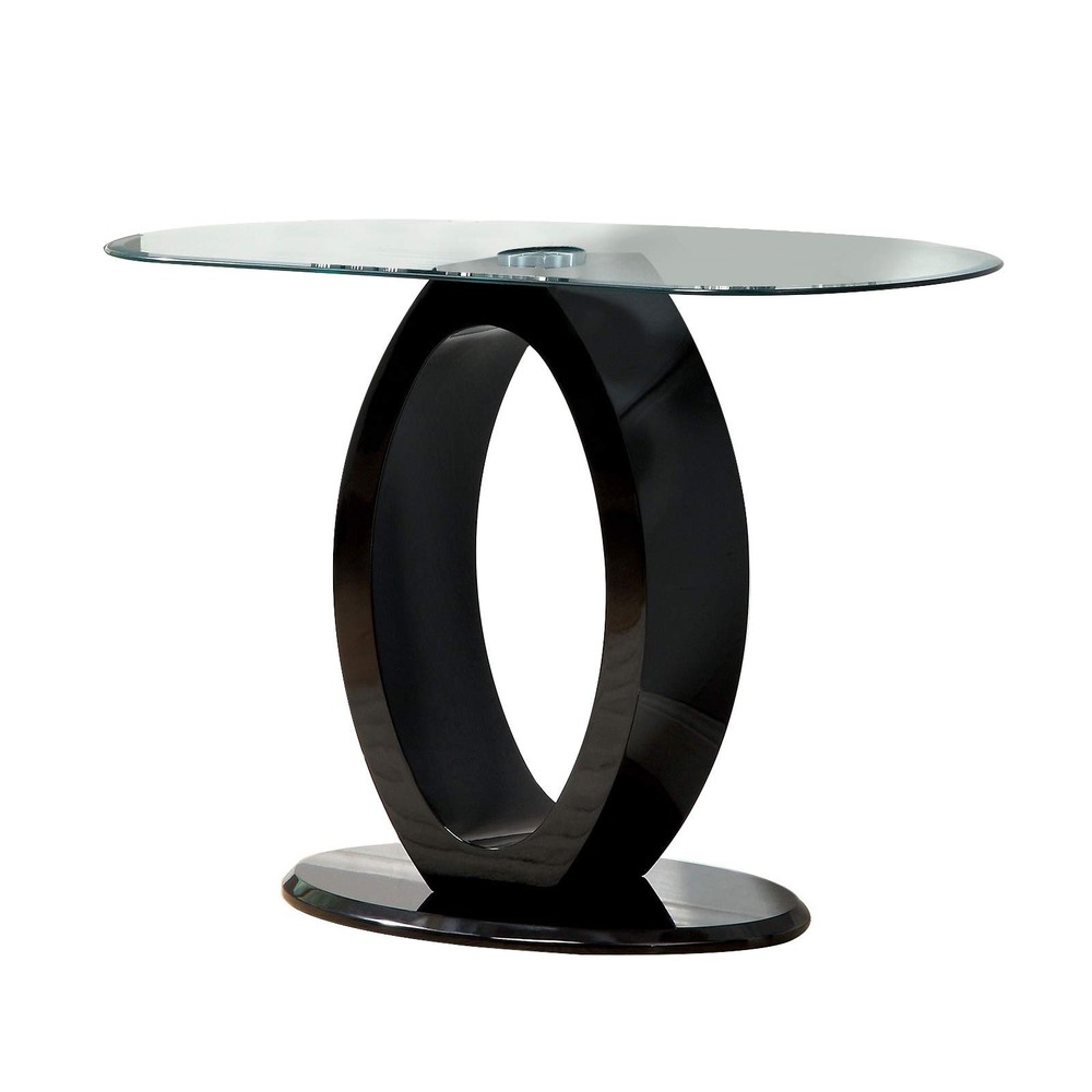 Benjara Black O-Shaped Base Contemporary Glass Top Sofa Table