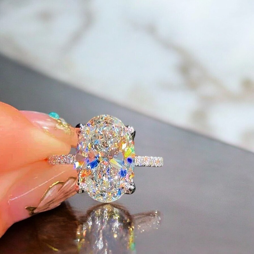 Lab Grown Oval Cut Diamond Engagement Ring 3.50 Carat IGI GIA 14k White Gold