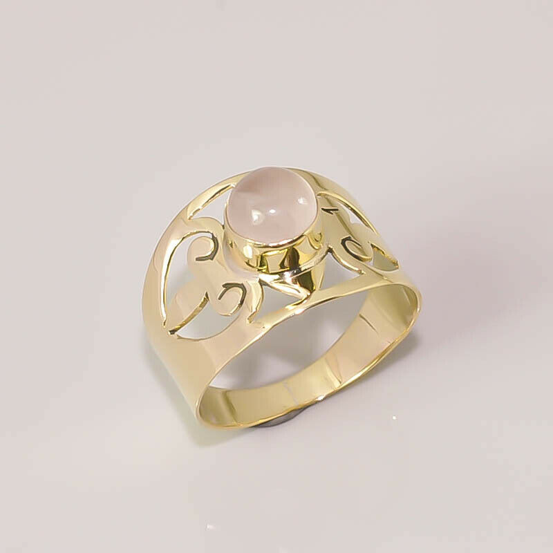 Pink Rose Quartz Handmade Jewelry Brass Finish RING 9