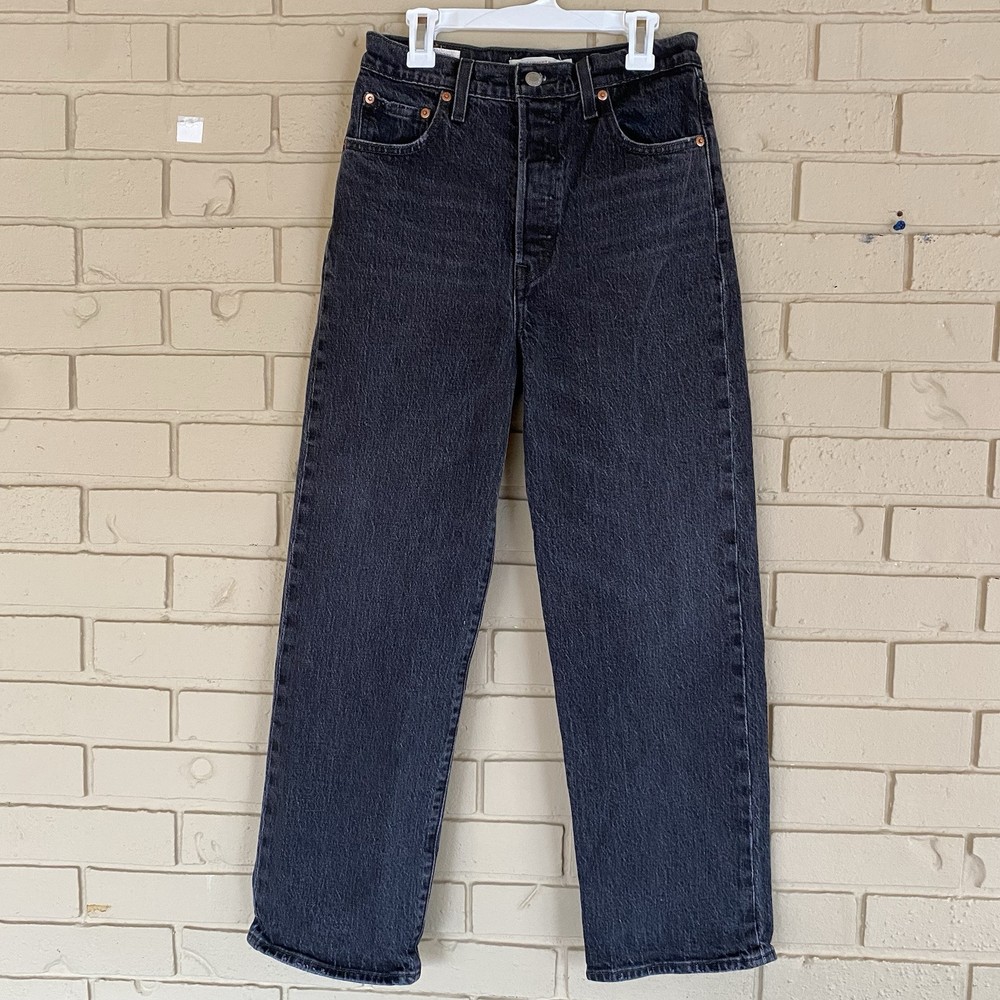 Levis Women’s 26x27 Charcoal Ribcage Hi-Rise Straight Ankle Jeans Button Fly