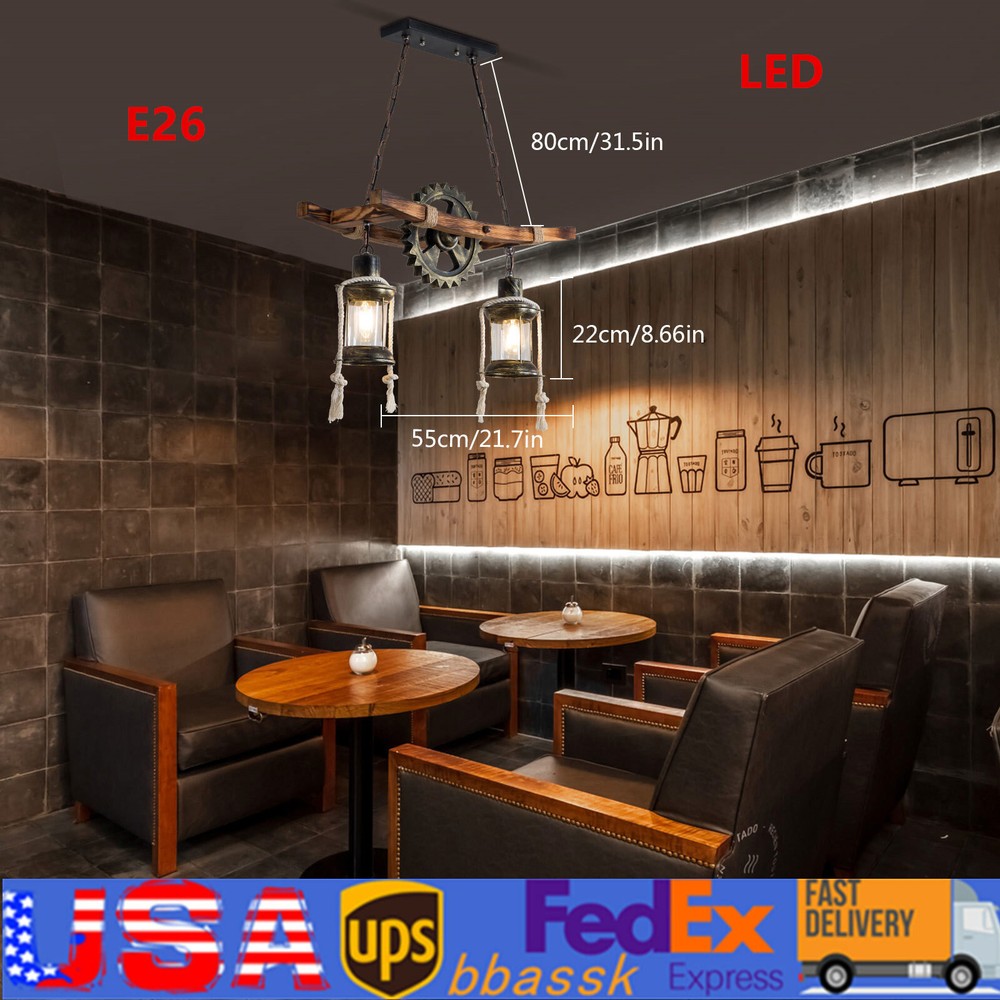 Rustic Wood Chandelier Farmhouse Loft Retro Pendant Light Ceiling Fixture Lamp