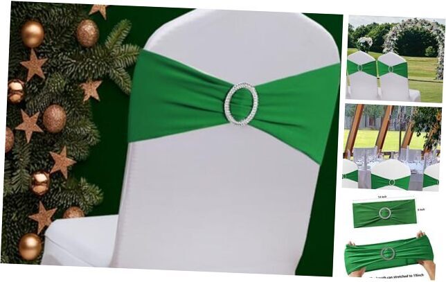 Dark Green Spandex Chair Sashes with Buckles - 50 Stretch Bands for Decor