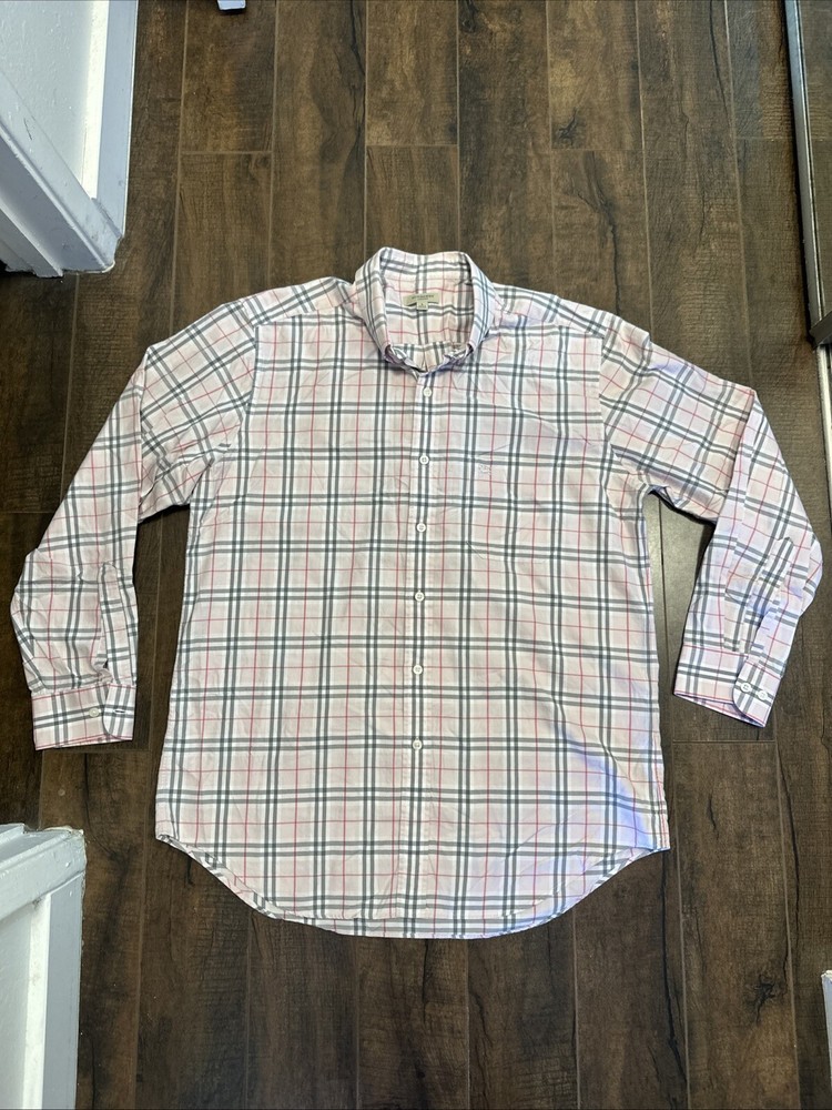 Burberry London Vintage Mens Pink Nova Check Plaid Long Sleeve Shirt Size L
