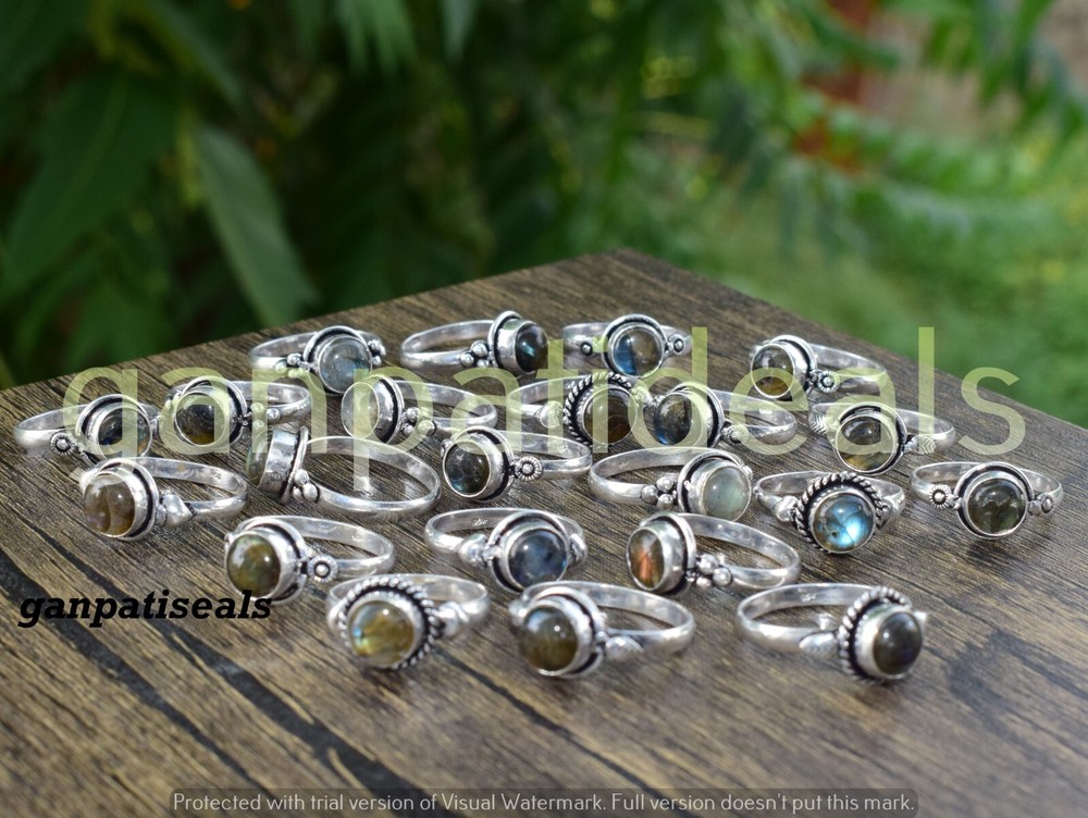 Christmas Sale Labradorite Gemstone Ring 5pc Lot 925 Silver Plated-image