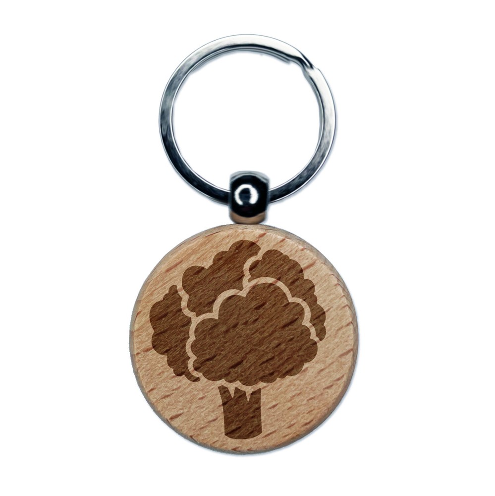 Broccoli Garden Vegetable Engraved Wood Round Keychain Tag Charm