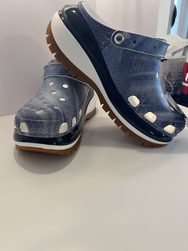 Crocs Classic Mega Crush Denim Blue Clogs Platform Unisex Mens Sz. 10M  W/12M
