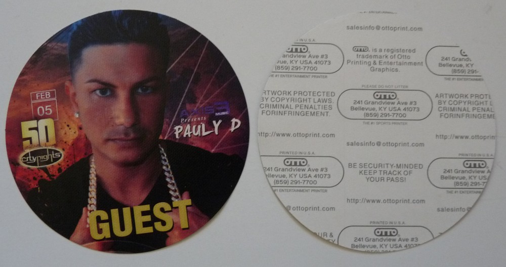DJ Pauly D Jersey Shore Concert Guest Access Backstage Pass D3
