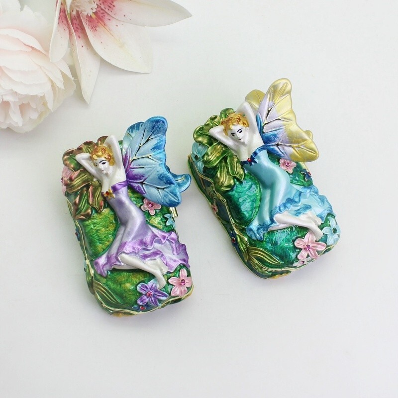 SHINNYGIFTS Enamel Sleeping Beauty Flower Fairy Decorative Box, Unique Gift box