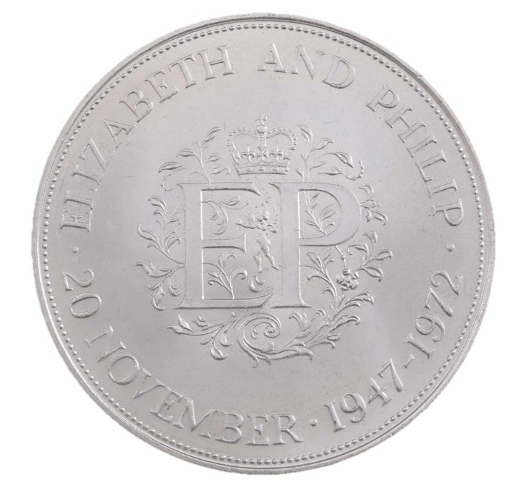1947-1972 Silver Wedding Anniversary 25p Crown Coin Elizabeth and Philip British Commemorative