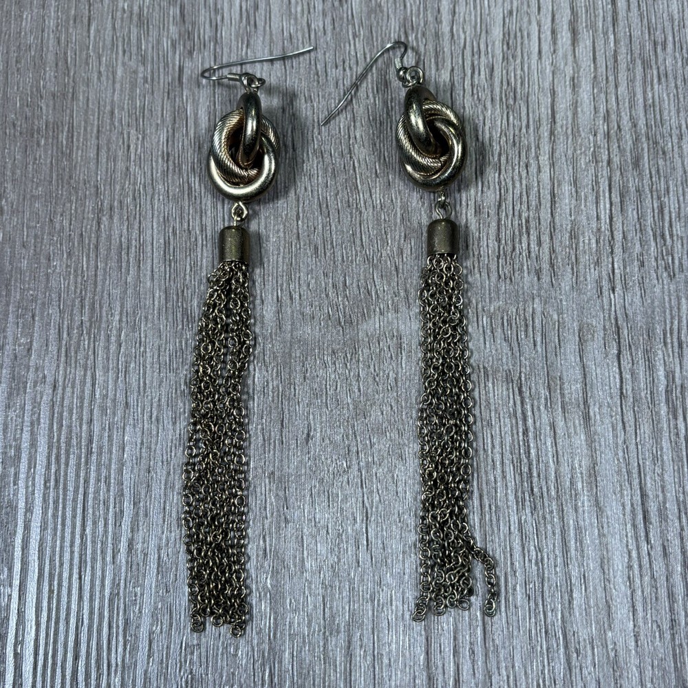 gold brass brown earrings Chain Costume Jewelry Steam Punk Glam Metallic Goth