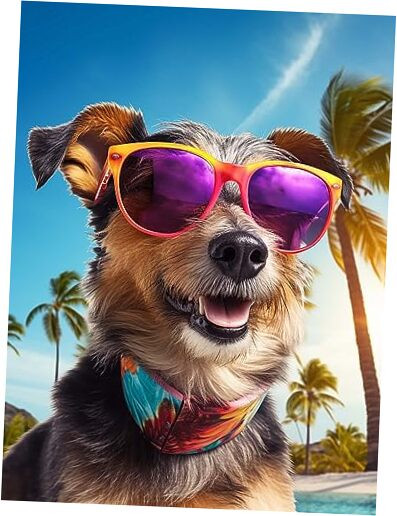 5D Dog Diamond Painting Kits - DIY Diamond Art Kits for Adults Beach, Full